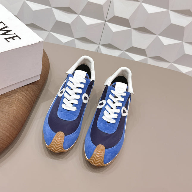 LOEWE 26S FLOW RUNNER SNEAKER IN BLUE SUEDE AND WHITE CALFSKIN