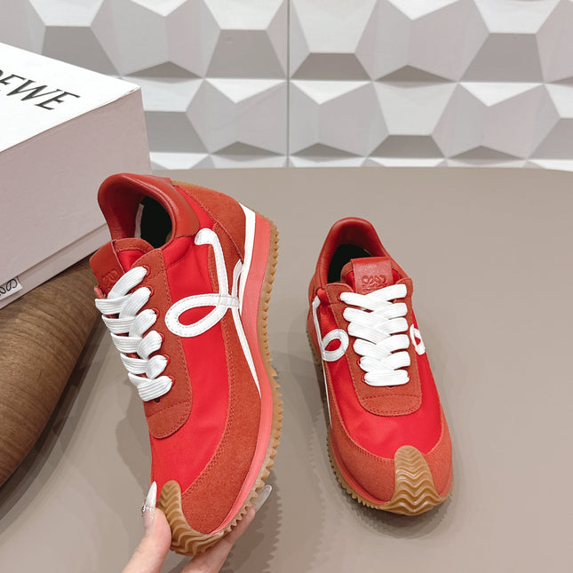 LOEWE 26S FLOW RUNNER SNEAKER IN RED SUEDE AND CALFSKIN