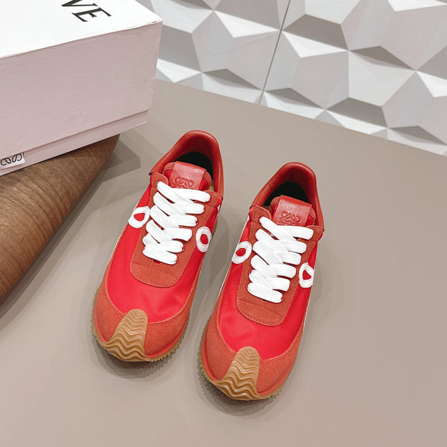 LOEWE 26S FLOW RUNNER SNEAKER IN RED SUEDE AND CALFSKIN