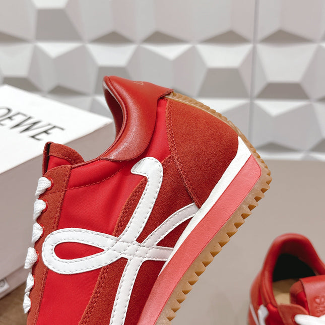 LOEWE 26S FLOW RUNNER SNEAKER IN RED SUEDE AND CALFSKIN