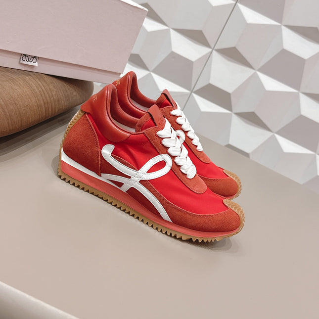 LOEWE 26S FLOW RUNNER SNEAKER IN RED SUEDE AND CALFSKIN