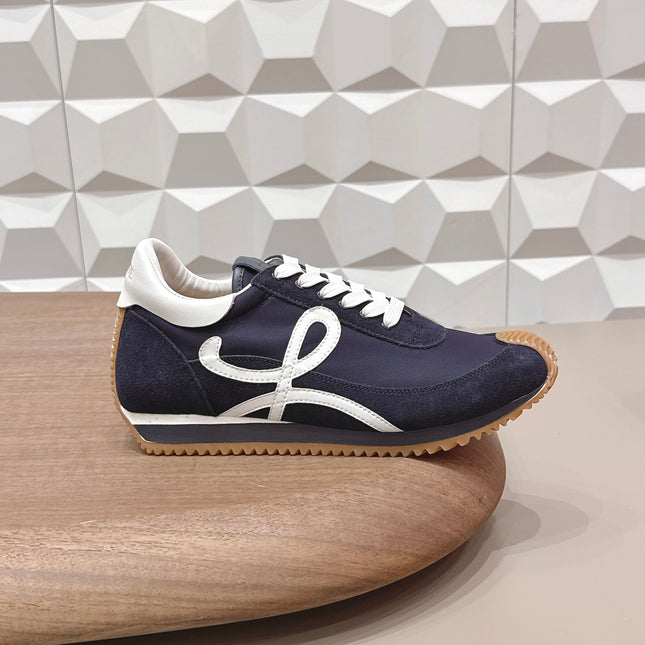 LOEWE 26S FLOW RUNNER SNEAKER IN NAVY BLUE SUEDE AND WHITE CALFSKIN