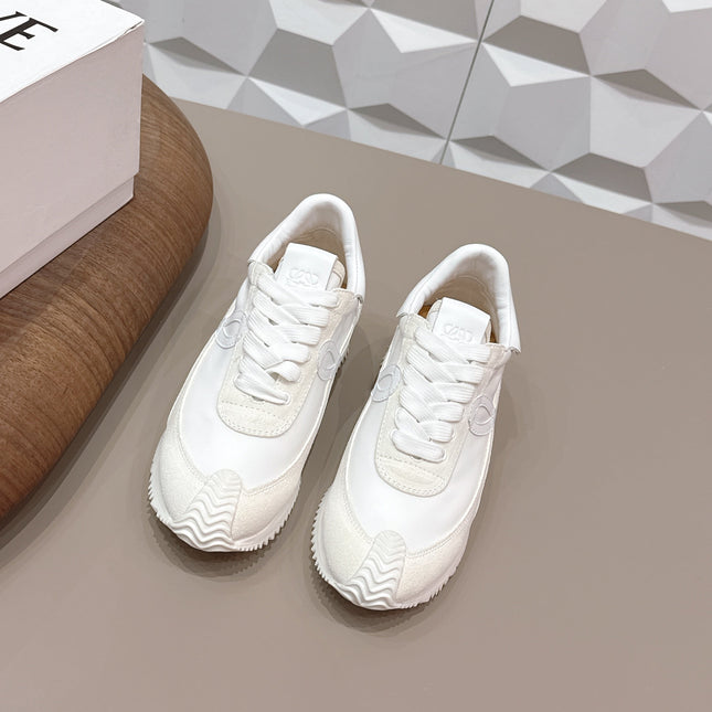 LOEWE 26S FLOW RUNNER SNEAKER IN WHITE SUEDE AND WHITE CALFSKIN
