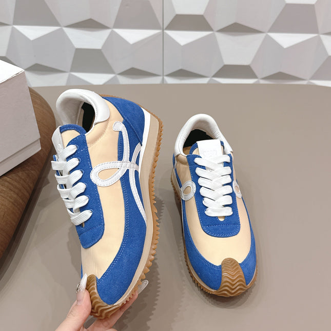 LOEWE 26S FLOW RUNNER SNEAKER IN BLUE AND NUDE SUEDE AND WHITE CALFSKIN