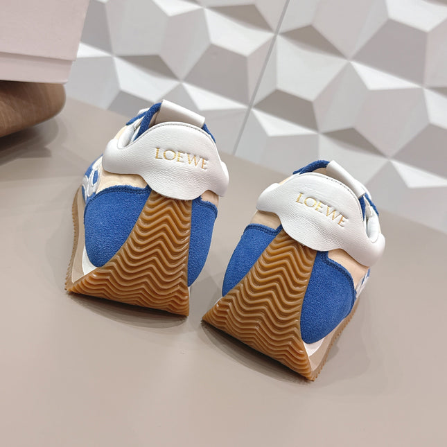 LOEWE 26S FLOW RUNNER SNEAKER IN BLUE AND NUDE SUEDE AND WHITE CALFSKIN