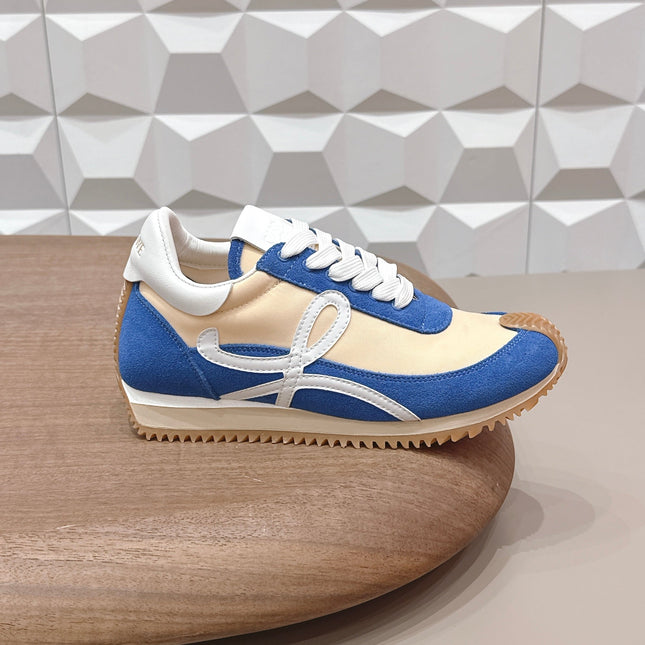LOEWE 26S FLOW RUNNER SNEAKER IN BLUE AND NUDE SUEDE AND WHITE CALFSKIN