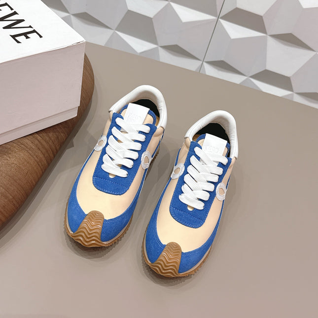 LOEWE 26S FLOW RUNNER SNEAKER IN BLUE AND NUDE SUEDE AND WHITE CALFSKIN