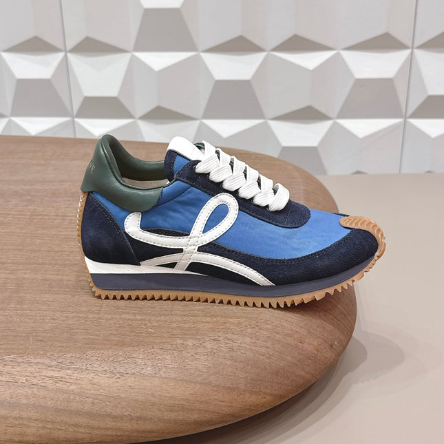 LOEWE 26S FLOW RUNNER SNEAKER IN NAVY AND BLUE SUEDE AND CALFSKIN