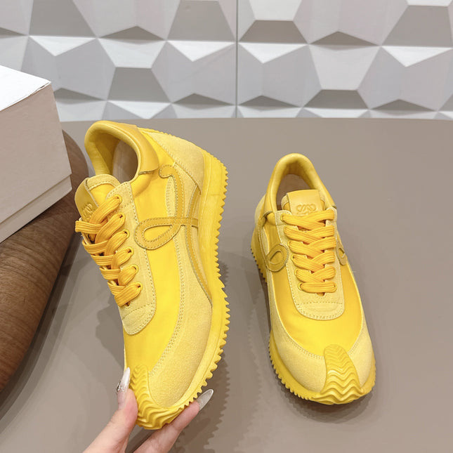 LOEWE 26S FLOW RUNNER SNEAKER IN YELLOW SUEDE AND CALFSKIN