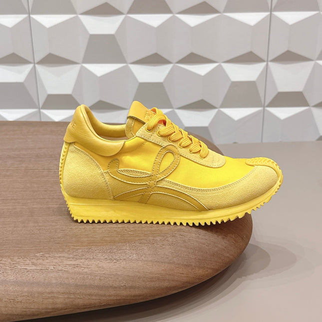 LOEWE 26S FLOW RUNNER SNEAKER IN YELLOW SUEDE AND CALFSKIN