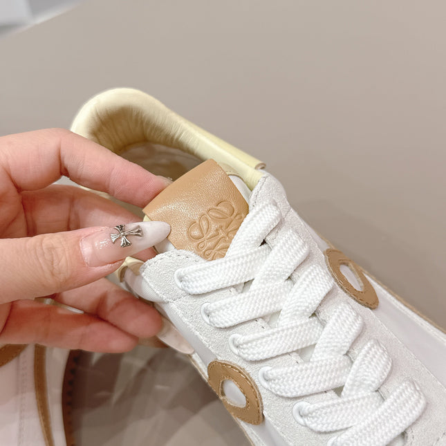 LOEWE 26S FLOW RUNNER SNEAKER IN WHITE SUEDE AND LIGHT YELLOW CALFSKIN
