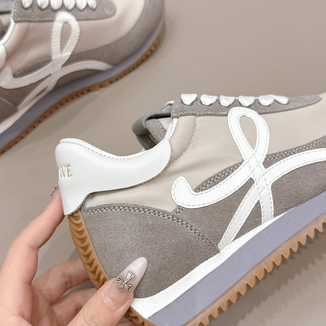 LOEWE 26S FLOW RUNNER SNEAKER IN DARK GRAY SUEDE AND WHITE CALFSKIN