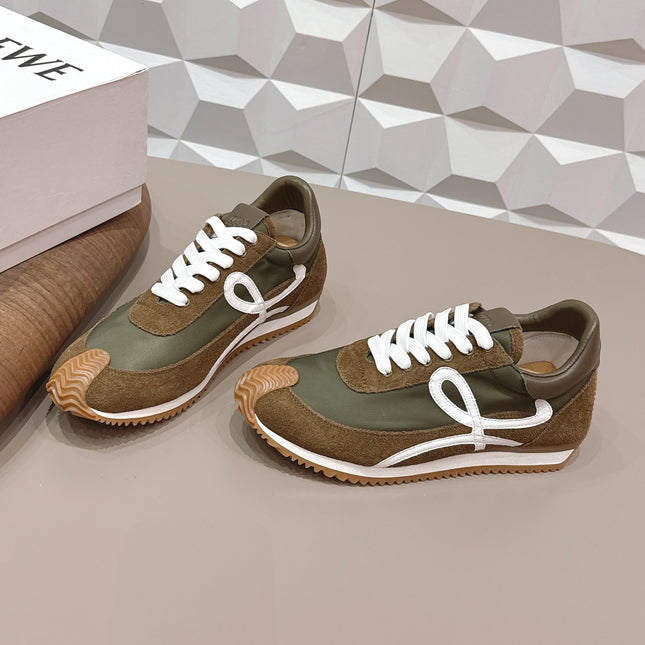LOEWE 26S FLOW RUNNER SNEAKER IN DARK BROWN SUEDE AND CALFSKIN