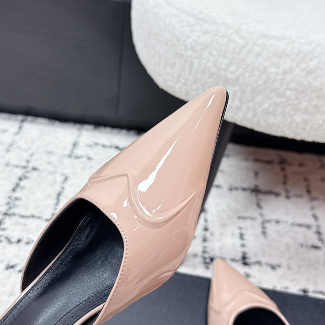 ALAIA 26S HEELED MULES 65 MM IN NUDE PINK GLOSSY CALFSKIN
