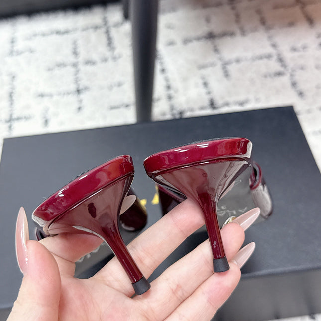 ALAIA 26S HEELED MULES 65 MM IN DARK RED GLOSSY CALFSKIN