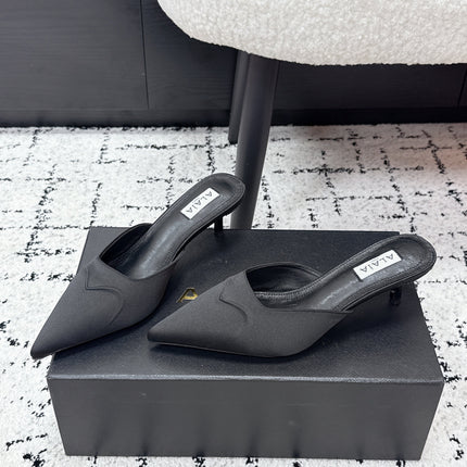 ALAIA 26S HEELED MULES 65 MM IN BLACK SATIN