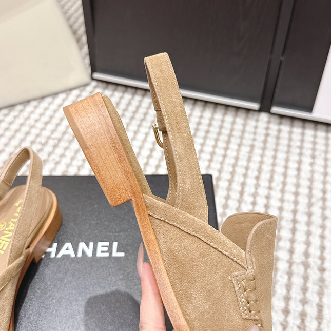 CHANEL 26S SLINGBACK LOAFERS IN LIGHT BROWN SUEDE