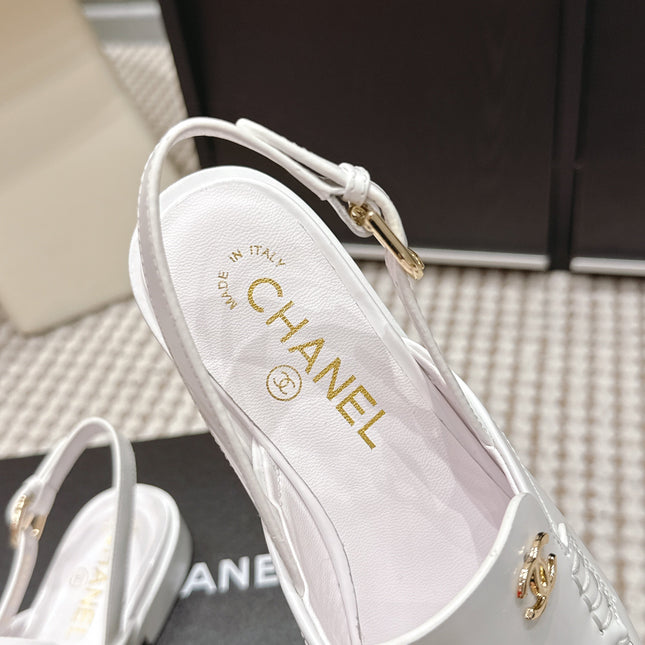 CHANEL 26S SLINGBACK LOAFERS IN WHITE GLOSSY CALFSKIN