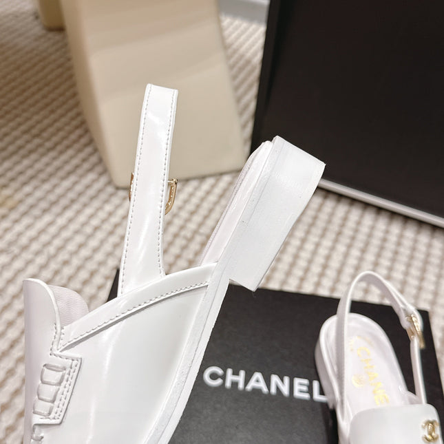 CHANEL 26S SLINGBACK LOAFERS IN WHITE GLOSSY CALFSKIN
