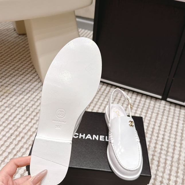 CHANEL 26S SLINGBACK LOAFERS IN WHITE GLOSSY CALFSKIN
