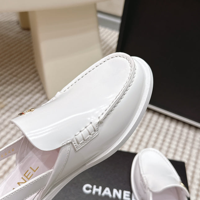 CHANEL 26S SLINGBACK LOAFERS IN WHITE GLOSSY CALFSKIN
