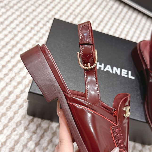 CHANEL 26S SLINGBACK LOAFERS IN DARK RED GLOSSY CALFSKIN