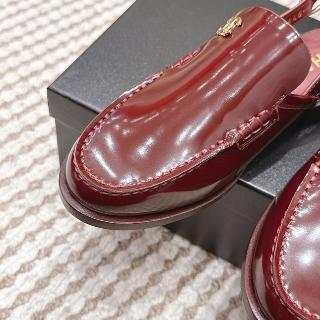 CHANEL 26S SLINGBACK LOAFERS IN DARK RED GLOSSY CALFSKIN