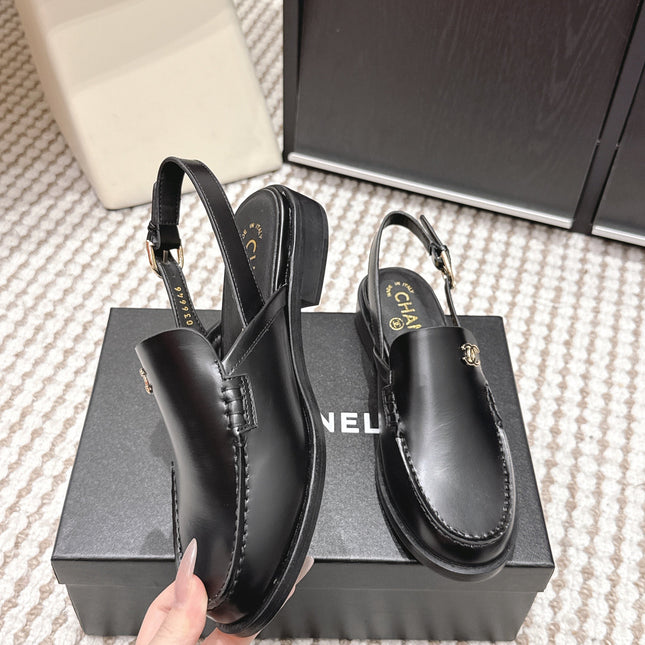 CHANEL 26S SLINGBACK LOAFERS IN BLACK CALFSKIN