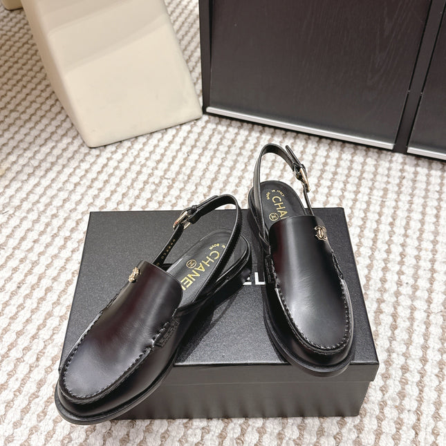 CHANEL 26S SLINGBACK LOAFERS IN BLACK CALFSKIN