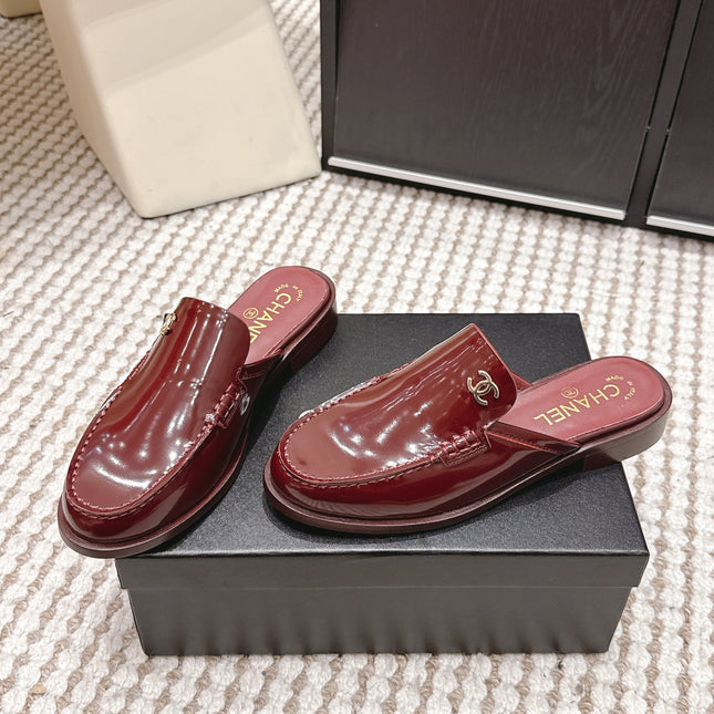 CHANEL 26S LOAFER MULES IN DARK RED GLOSSY CALFSKIN