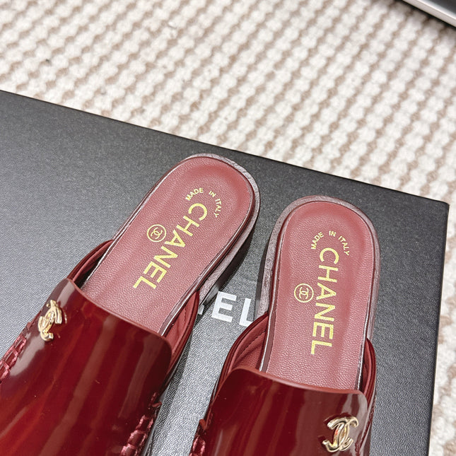 CHANEL 26S LOAFER MULES IN DARK RED GLOSSY CALFSKIN