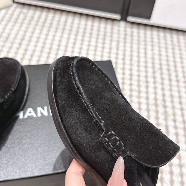 CHANEL 26S LOAFER MULES IN BLACK SUEDE