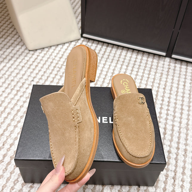 CHANEL 26S LOAFER MULES IN LIGHT BROWN SUEDE