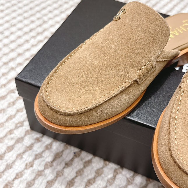 CHANEL 26S LOAFER MULES IN LIGHT BROWN SUEDE