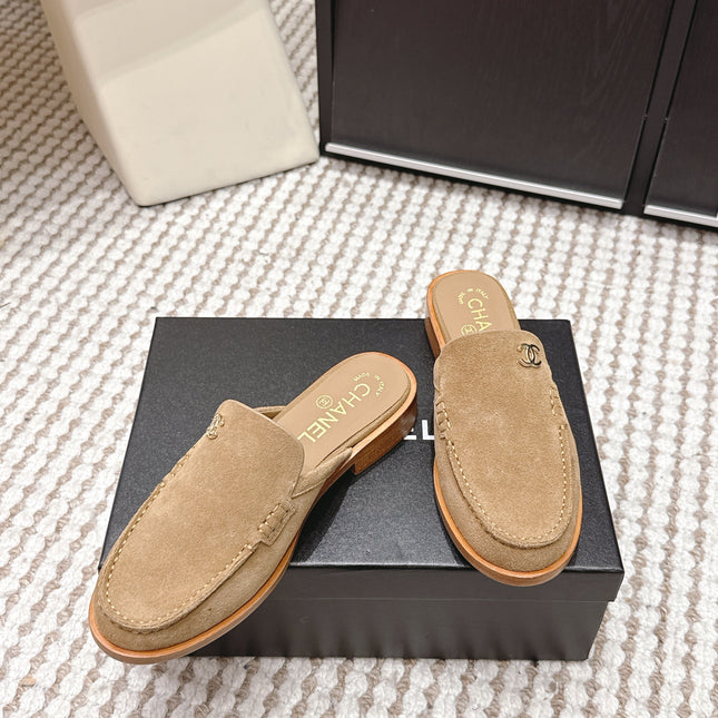CHANEL 26S LOAFER MULES IN LIGHT BROWN SUEDE