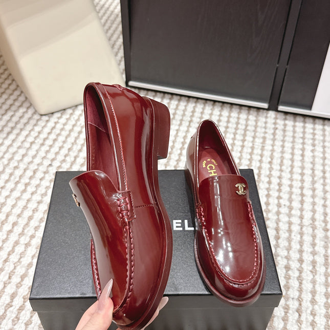 CHANEL 26S LOAFERS IN DARK RED GLOSSY CALFSKIN