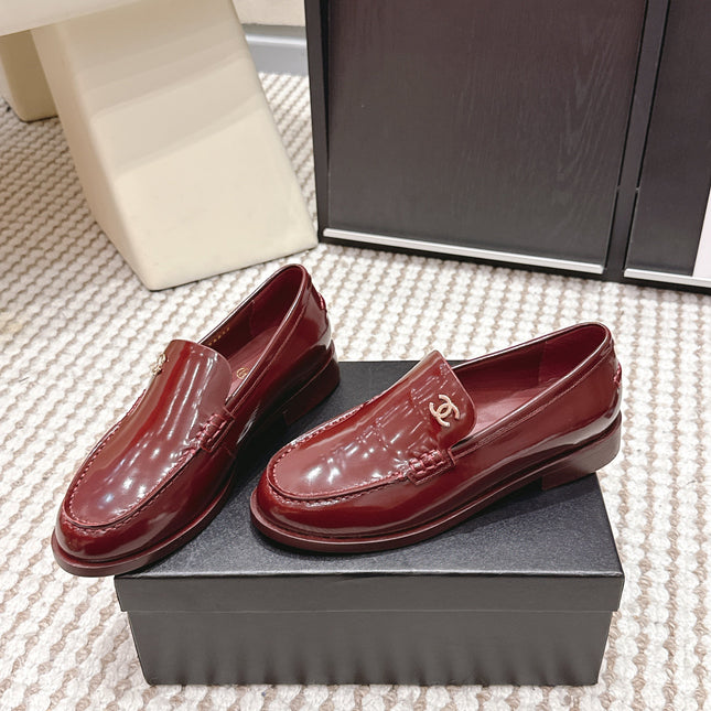 CHANEL 26S LOAFERS IN DARK RED GLOSSY CALFSKIN