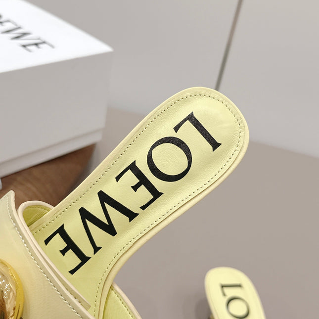 LOEWE 26S SQUARE TOE SANDALS 45MM IN LIGHT YELLOW CALFSKIN GOLD HARDWARE