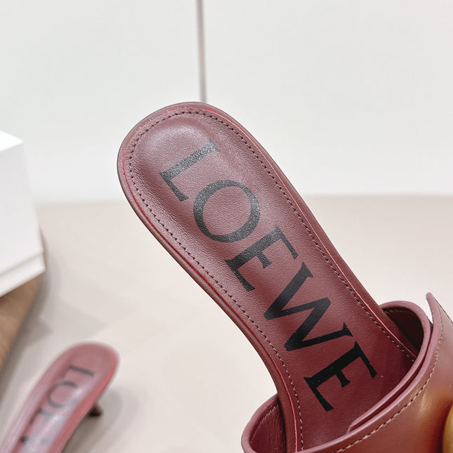 LOEWE 26S SQUARE TOE SANDALS 45MM IN DARK BROWN CALFSKIN GOLD HARDWARE