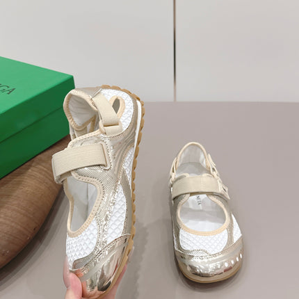 BOTTEGA VENETA 26S ORBIT FLASH MARY JANE IN BEIGE AND WHITE BREATHABLE MESH
