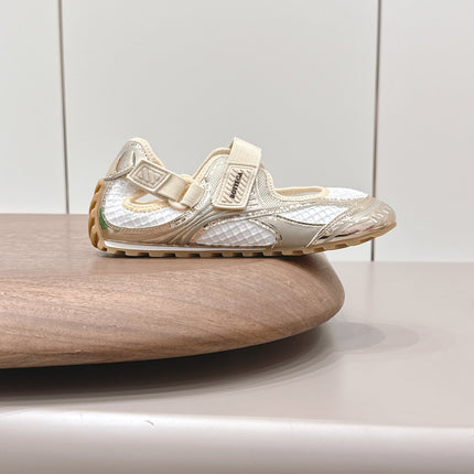 BOTTEGA VENETA 26S ORBIT FLASH MARY JANE IN BEIGE AND WHITE BREATHABLE MESH