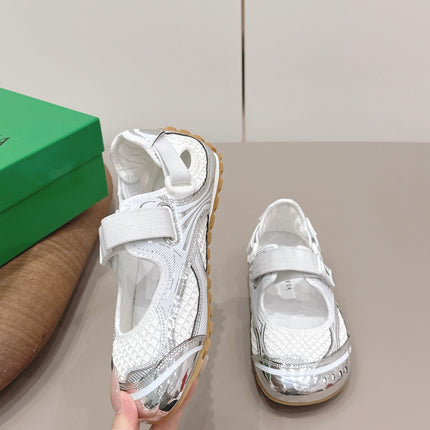 BOTTEGA VENETA 26S ORBIT FLASH MARY JANE IN SILVER AND WHITE BREATHABLE MESH