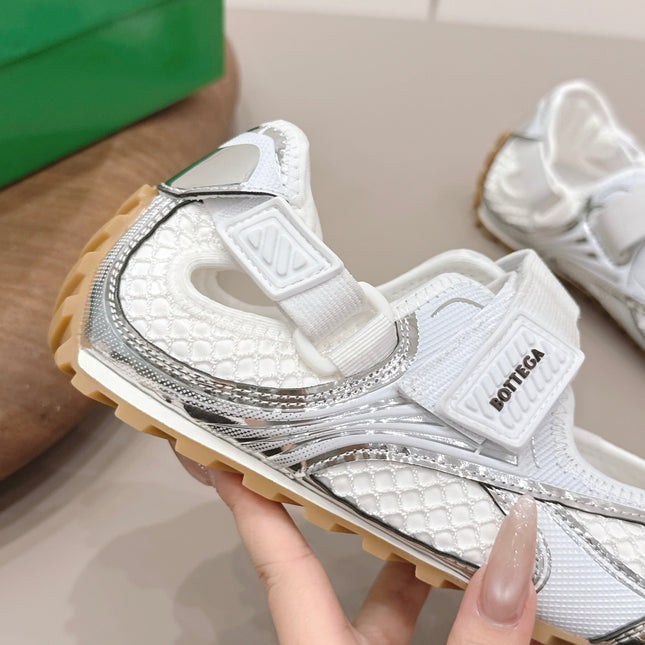 BOTTEGA VENETA 26S ORBIT FLASH MARY JANE IN SILVER AND WHITE BREATHABLE MESH