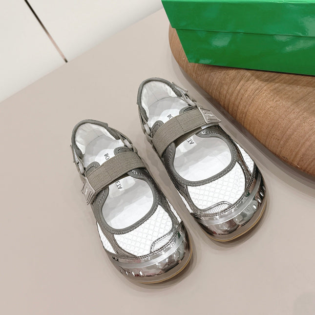BOTTEGA VENETA 26S ORBIT FLASH MARY JANE IN GREY AND WHITE BREATHABLE MESH