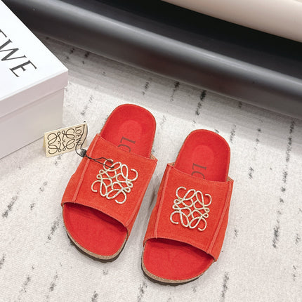 LOEWE 26S FLAT SANDALS IN RED LOGO GOLD HARDWARE