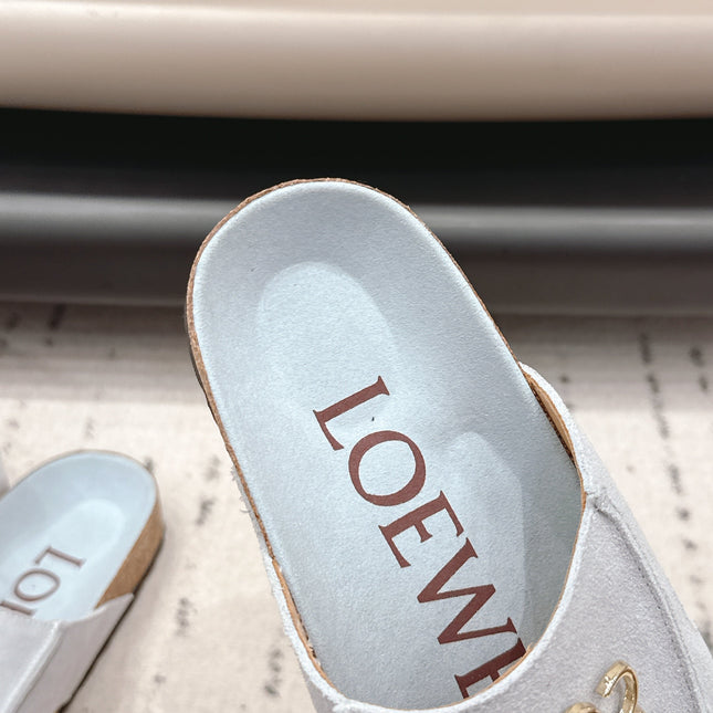 LOEWE 26S FLAT SANDALS IN LIGHT BLUE LOGO GOLD HARDWARE