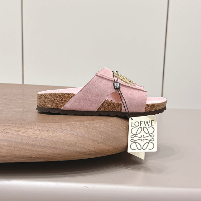 LOEWE 26S FLAT SANDALS IN PINK LOGO GOLD HARDWARE