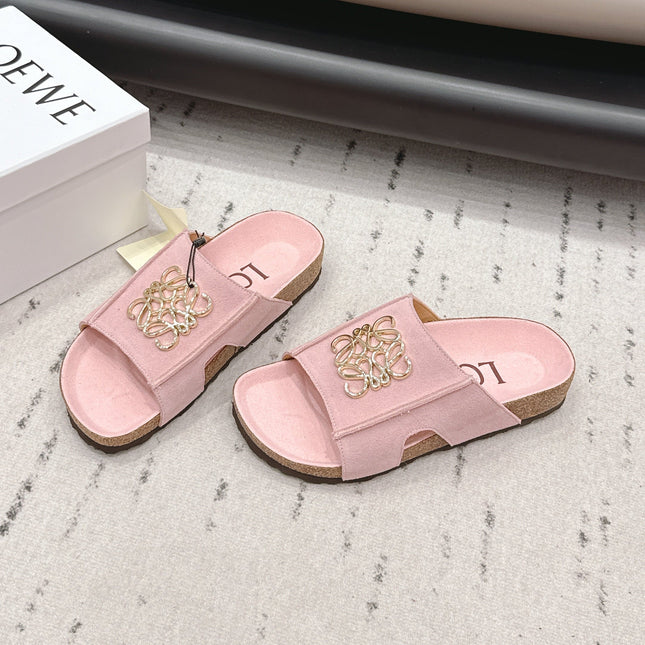 LOEWE 26S FLAT SANDALS IN PINK LOGO GOLD HARDWARE
