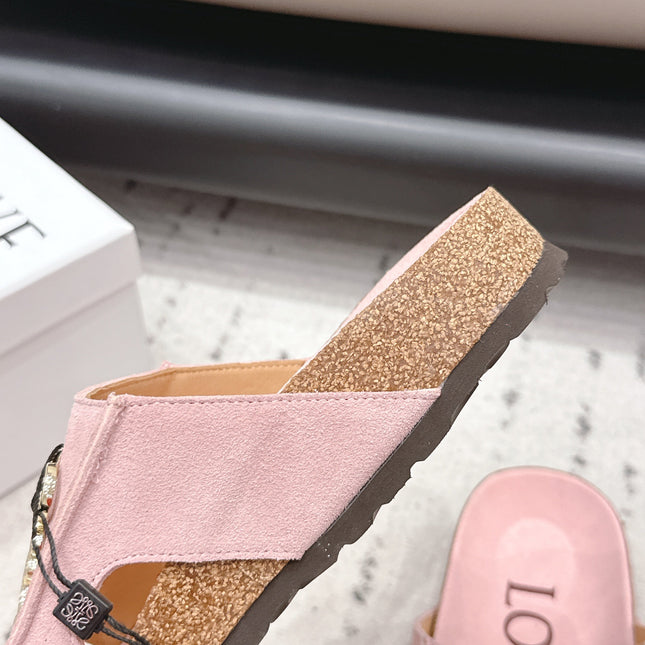 LOEWE 26S FLAT SANDALS IN PINK LOGO GOLD HARDWARE