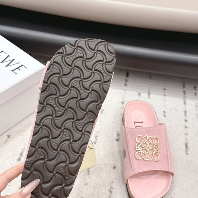 LOEWE 26S FLAT SANDALS IN PINK LOGO GOLD HARDWARE